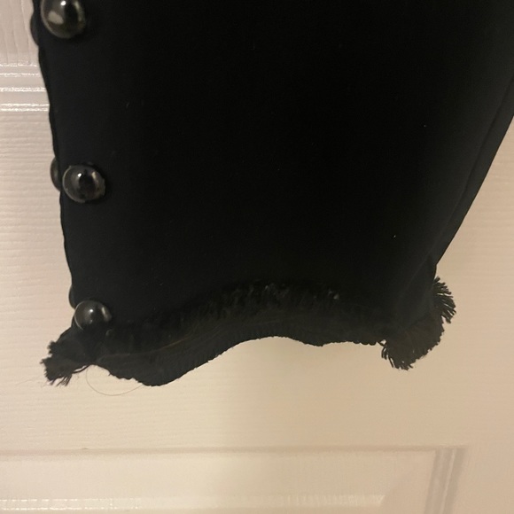 Bar III black ankle length pants. Fringe bottom pant leg w/decorative buttons. - Picture 3 of 6